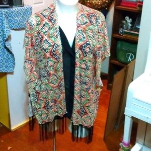 One Size Fringe Aztec Shrug EUC